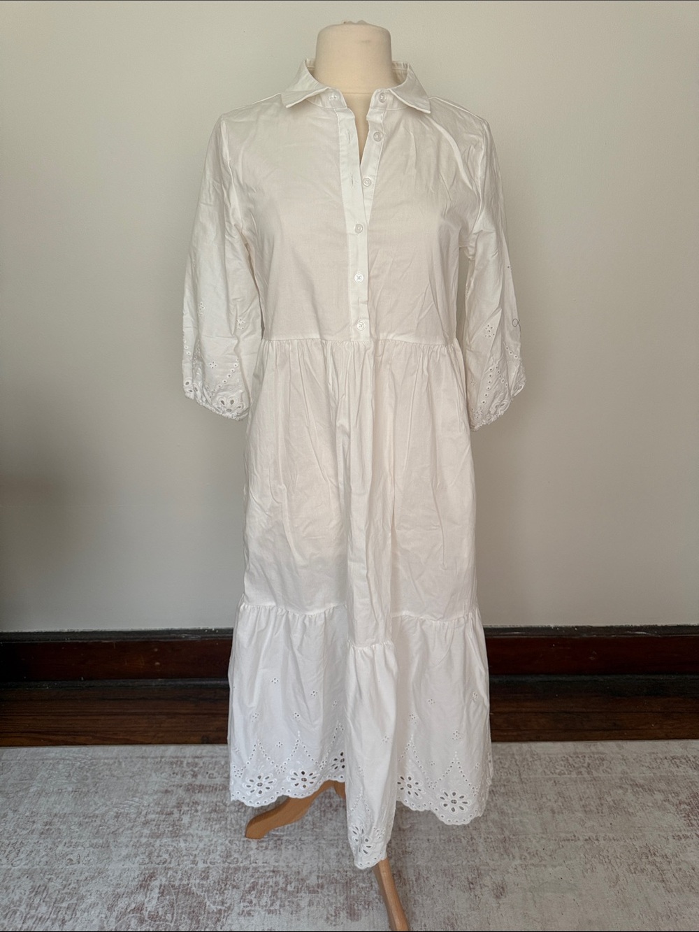 Cynthia Rowley White Eyelet Button-Front Maxi Dress